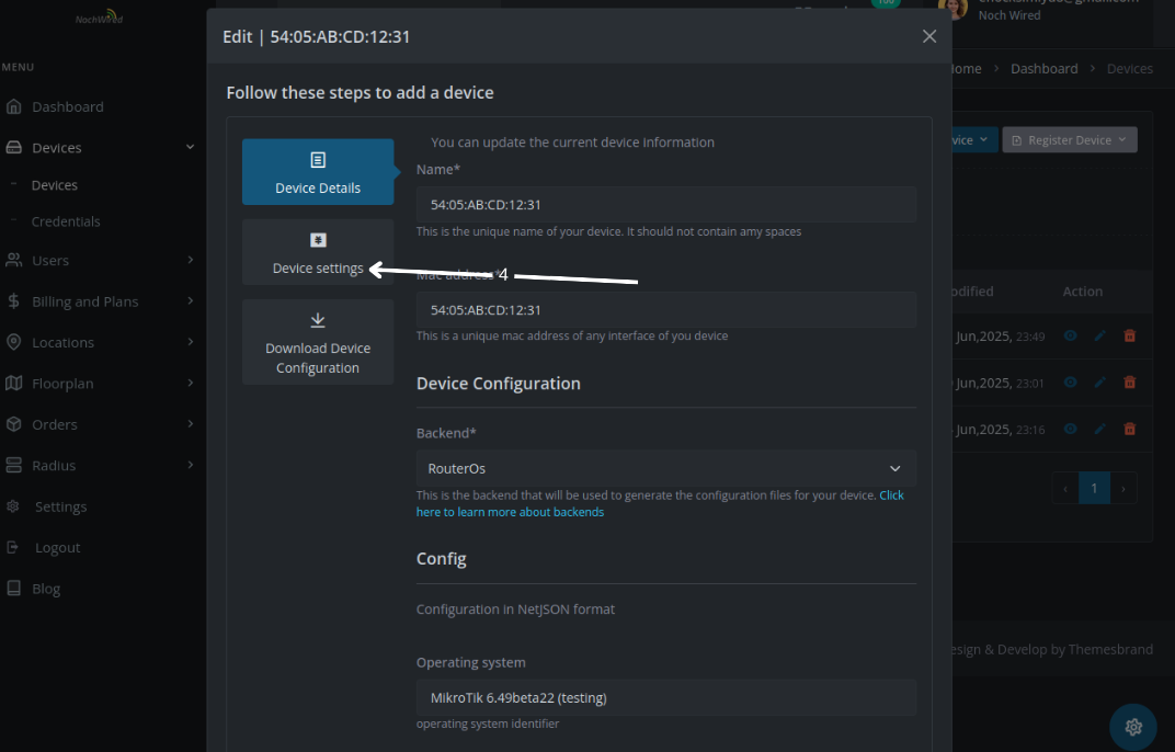 Image showing default mikrotik device settings