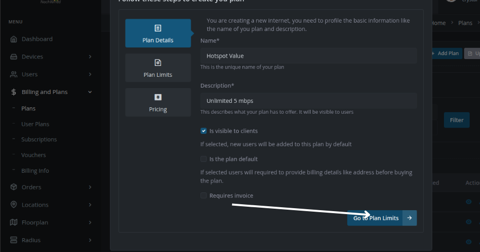 An image showing filled initial plan details when creating a new plan
