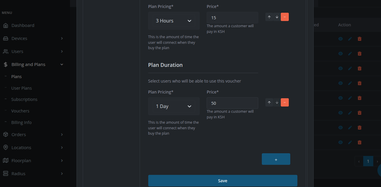 Image showing how to add plan pricing options in noch wired