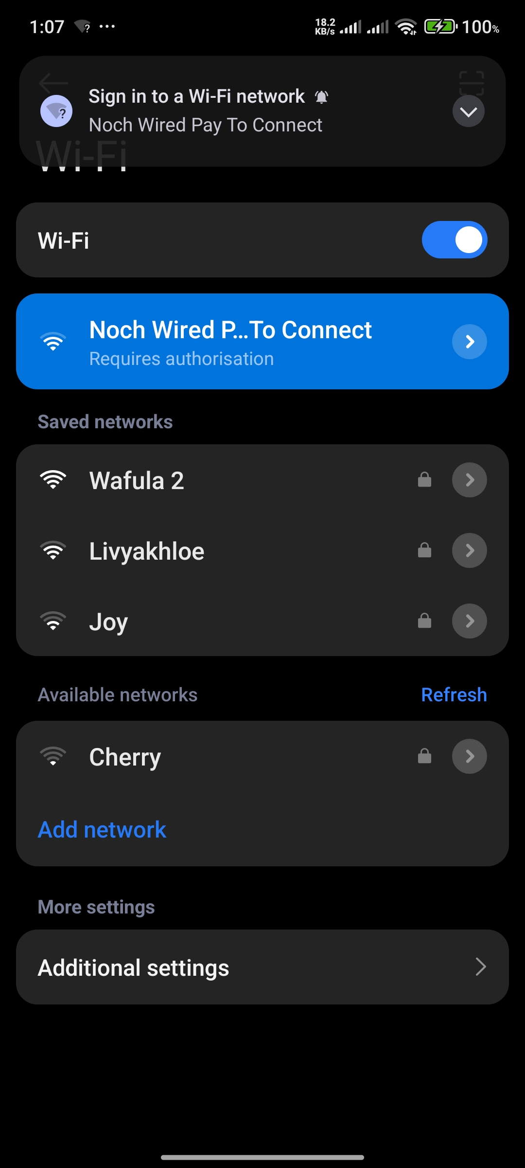 Noch Wired captive portal notification as seen on an android phone